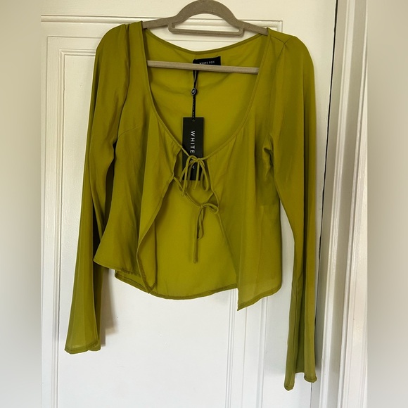 NWT White Fox Sweet Seduction Lime Green Long Sleeve Tie Front Blouse M - Picture 2 of 13